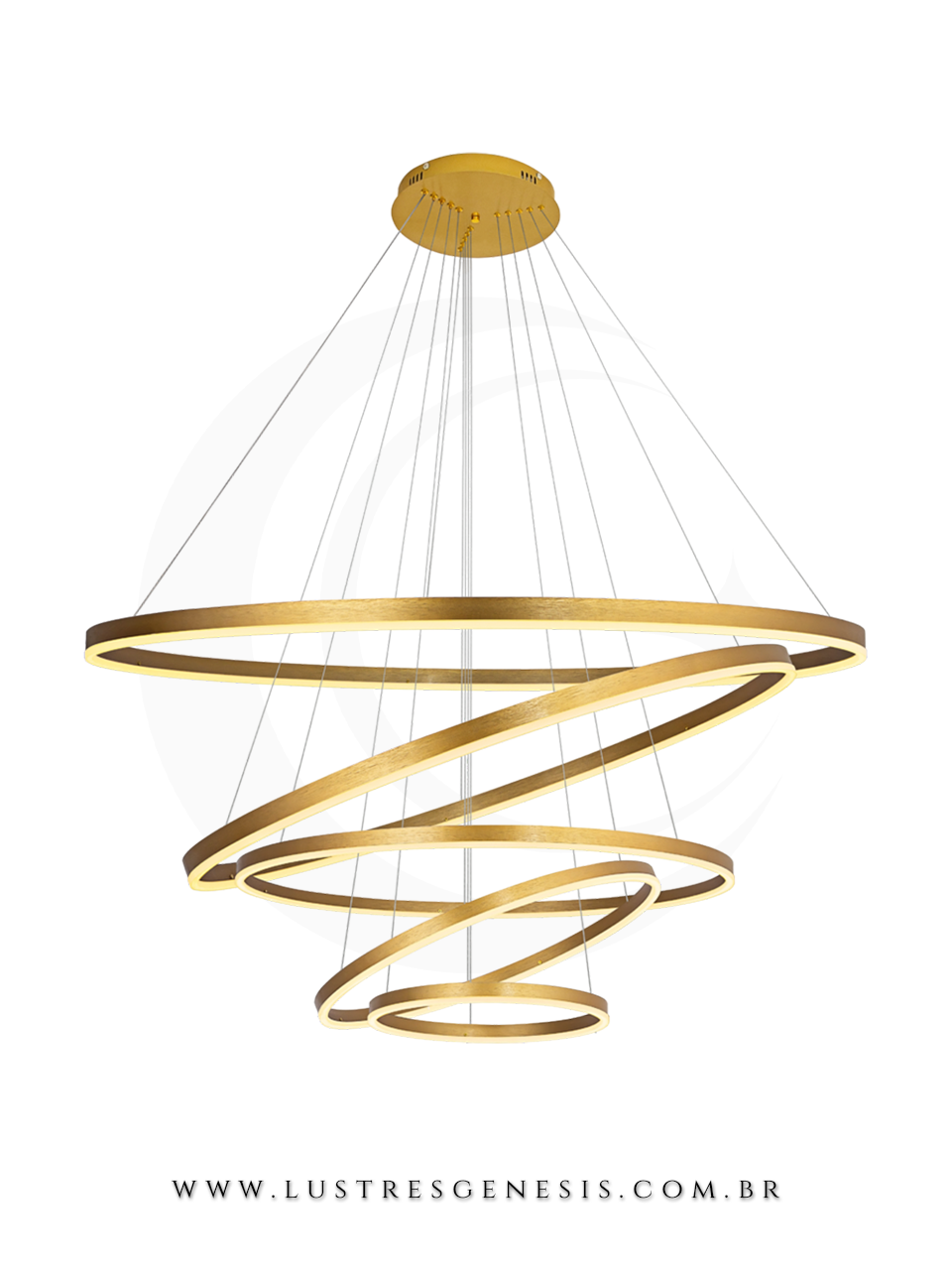 Lustre Pendente Alianças de LED Moderno com cinco anéis dourados Lustres Gênesis loja online de Lustres e Iluminação Decorativa